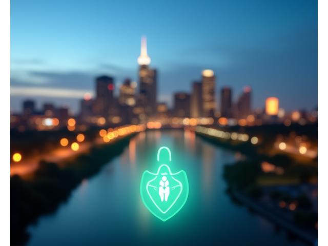 Nashville city skyline at dusk with a gentle, health-oriented glow, symbolizing connection and community.