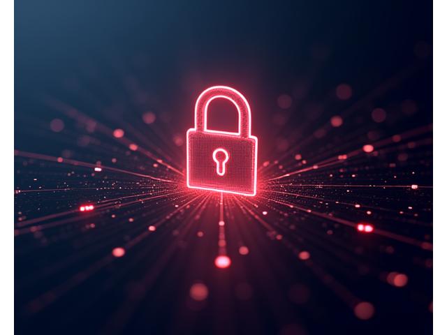 Abstract illustration of a padlock over interconnected digital circuits, symbolizing data security and privacy.